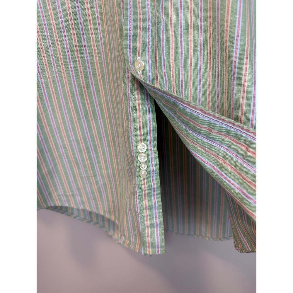 Lands' End Original Oxford Button Down Shirt Size 16.5 / 32 Green Pink Stripe - Picture 3 of 8
